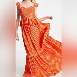 ASOS DESIGN corset detail pleated tiered maxi dress in orange SOLD OUT ONLINE